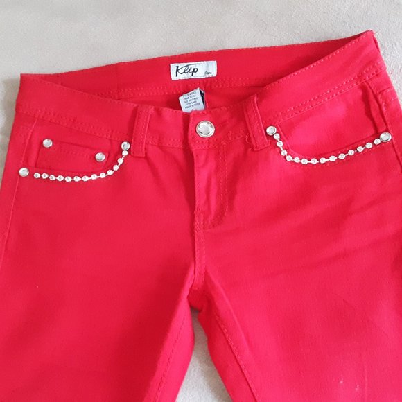 Klip Rhinestone Red Denim Jeans Sz 7 - Picture 2 of 10
